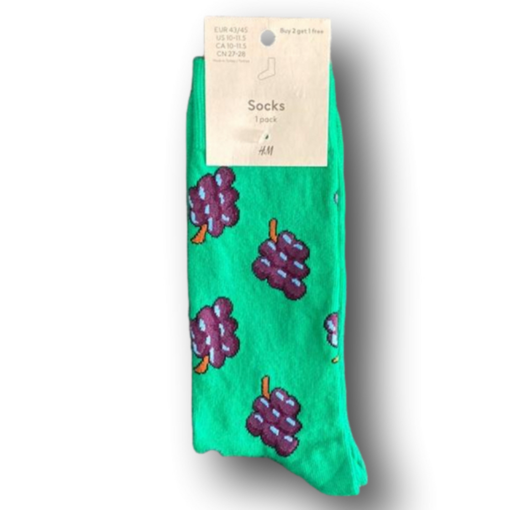 3/$18 Grapes Funny Novelty Crew Socks - Brand New